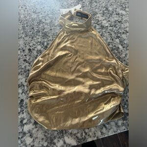 Zara Metallic Gold High-Neck Halter Top
